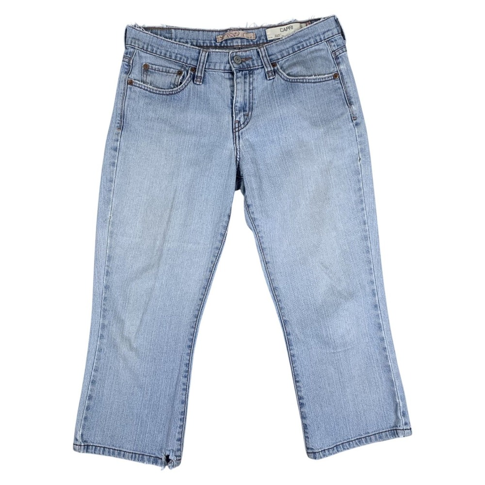 Levi's 515 Capri Jeans Womens 6 Blue Light Wash Frayed Waist Raw Hem Denim